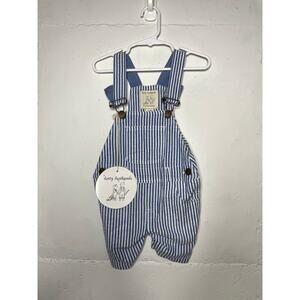 NEW Dotty Dungarees 18-24 Mo Blue Seersucker Shorts Shortalls Blue Stripe